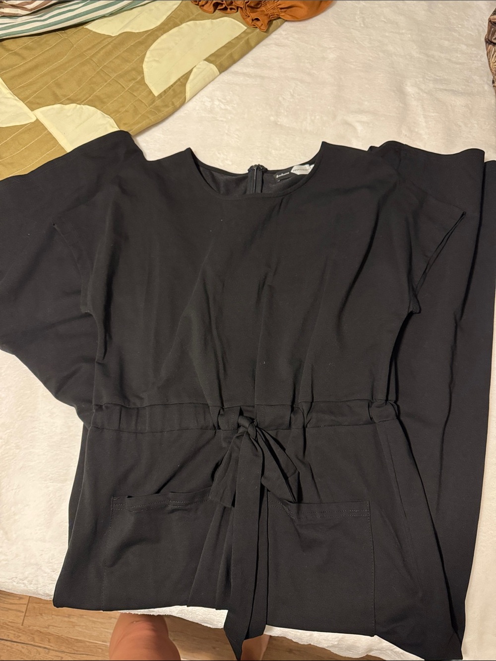 Women's Black Tie-Waist Jumpsuit with Front Pockets